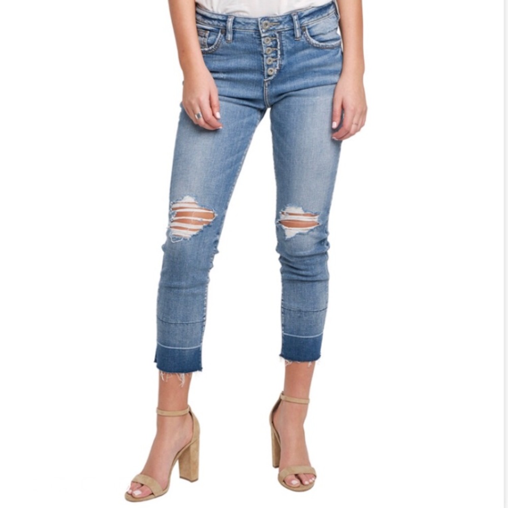 SILVER JEANS Button fly ankle slim medium wash
